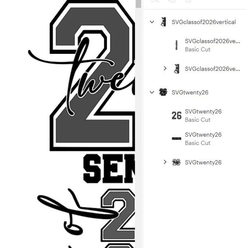 May include: A black and white graphic design featuring the number "2" with the word "two" in cursive, and the word "SENIOR" and the number "2" below. The design is likely for a graduation or class of 2026 theme.