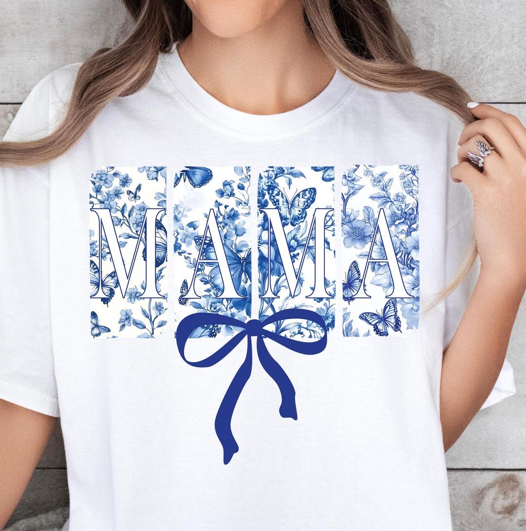 Floral Toile Mama PNG Blue Toile Coquette Bow Chinoiserie Printable ...