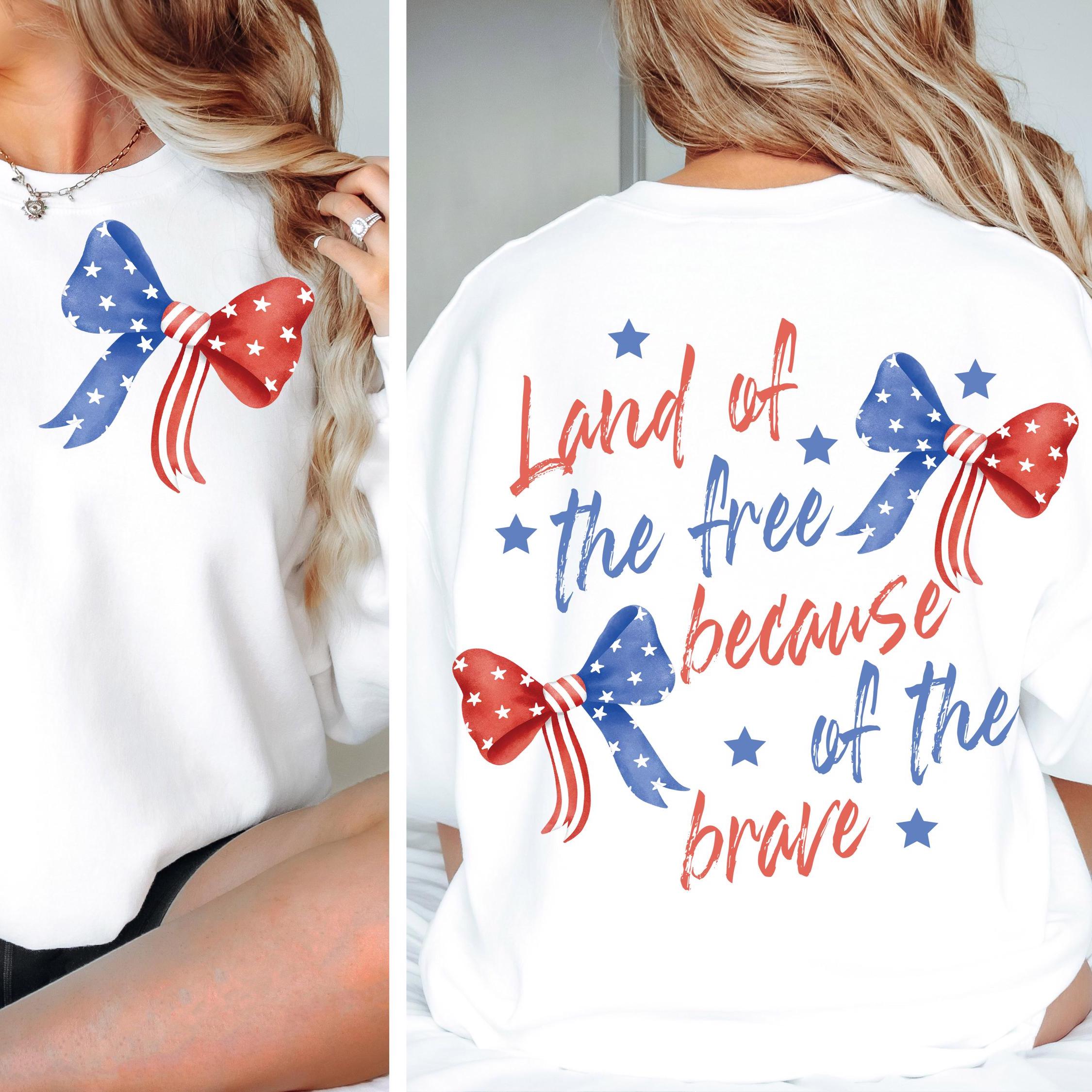 Land of the Free Because of the Brave Png Coquette Memorial Day Png America Png Patriotic Independence Day Png Sublimation DTF Trendy Bow
