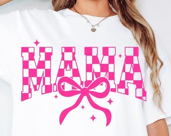 Retro Mama SVG PNG Checkered Coquette Bow Png, Retro Mama Checkered Bow Svg, Coquette Mama, PNG, Black And White Mama, Mother’s Day Cut File