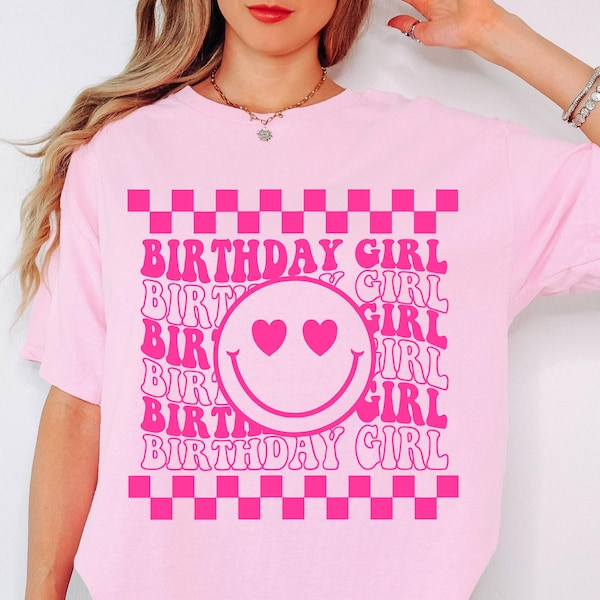 Camiseta de aniversário para menina SVG Camiseta de aniversário para menina png Camiseta de aniversário retrô ondulada com smiley formal svg png Aniversário svg png jpeg dfx eps digital