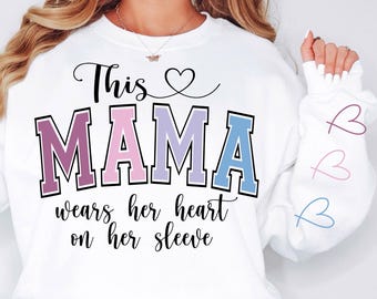 Denna mamma bär sitt hjärta på ärmen SVG PNG Lägg till dina egna namn Mamma svg, barnnamn, mors dag-present, present till henne, mammaliv, födelsedag