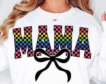 Mamá a cuadros retro PNG, lazo coqueto, mamá a cuadros arcoíris PNG, archivo PNG digital imprimible, tobogán de agua, DTF, diseño de sublimación, descarga instantánea