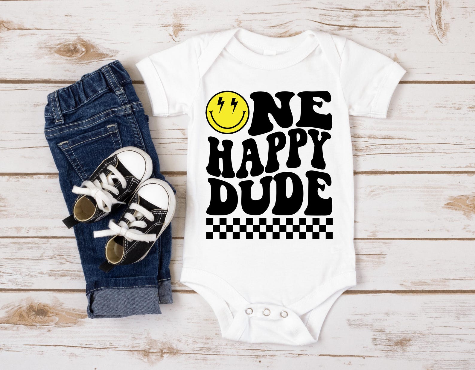 One Happy Dude PNG SVG, Family First Birthday SVG, Retro Wavy Text ...