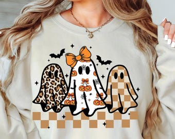 Fantasma de Halloween coqueto, leopardo, PNG, lindo fantasma, preppy, PNG, Halloween, PNG, divertido Halloween, PNG, temporada espeluznante, PNG, diseño de sublimación DTF