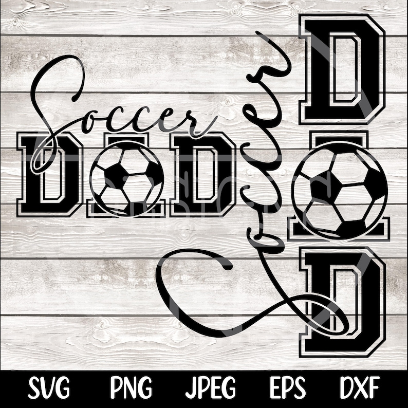 Peut inclure: Conception graphique en noir et blanc avec le texte "Soccer Dad" et deux ballons de football. Le design est parfait pour un t-shirt, une tasse ou d'autres produits d&eacute;riv&eacute;s.