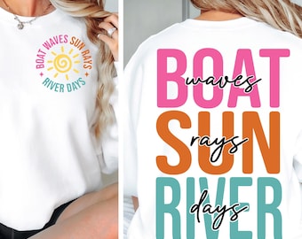 Boat Waves Sun Rays River Days SVG PNG, Summer svg, Retro Summer svg, Hello Summer svg, Lake svg, Retro Summer Sublimation Designs Download