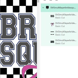 Puede incluir: Dise&ntilde;o gr&aacute;fico con el texto "BRIDE SQUAD" en una fuente audaz de estilo universitario. Las letras son grises con un contorno azul, sobre un fondo blanco. Un dise&ntilde;o curvo rosa en la parte inferior, con un patr&oacute;n de tablero de ajedrez en blanco y negro en la parte superior e inferior.