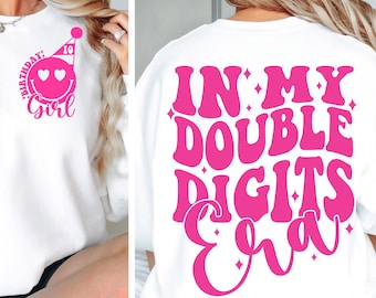 In My Double Digits Era SVG PNG 10th Birthday Girl SVG png Preppy Smiley Groovy Retro Wavy Birthday Shirt svg png eps dfx jpeg Sublimation