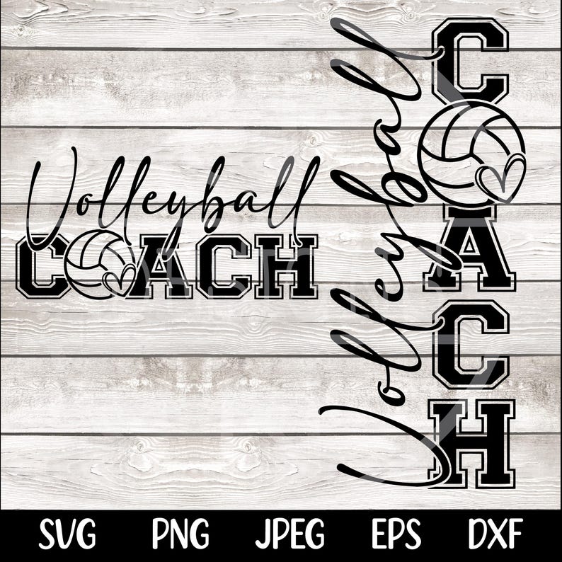 K&ouml;nnte beinhalten: Schwarzwei&szlig;es Grafikdesign mit dem Text "Volleyball Coach" und einem Volleyball mit einem Herzen. Der Text "Volleyball Coach" ist in einer fetten, klobigen Schriftart. Der Volleyball ist mit einem Herzen in der Mitte stilisiert.