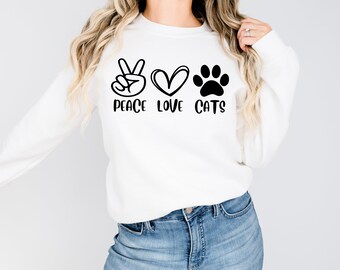 Peace Love Cats SVG Cat T-shirt Design PNG SVG Digital Cricut Cameo Silhouette File Instant Download