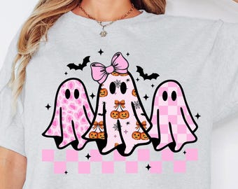Fantasma de Halloween coqueto, leopardo, PNG, lindo fantasma rosa, PNG, preppy, PNG, Halloween, divertido, PNG, temporada espeluznante, PNG, diseño DTF de sublimación