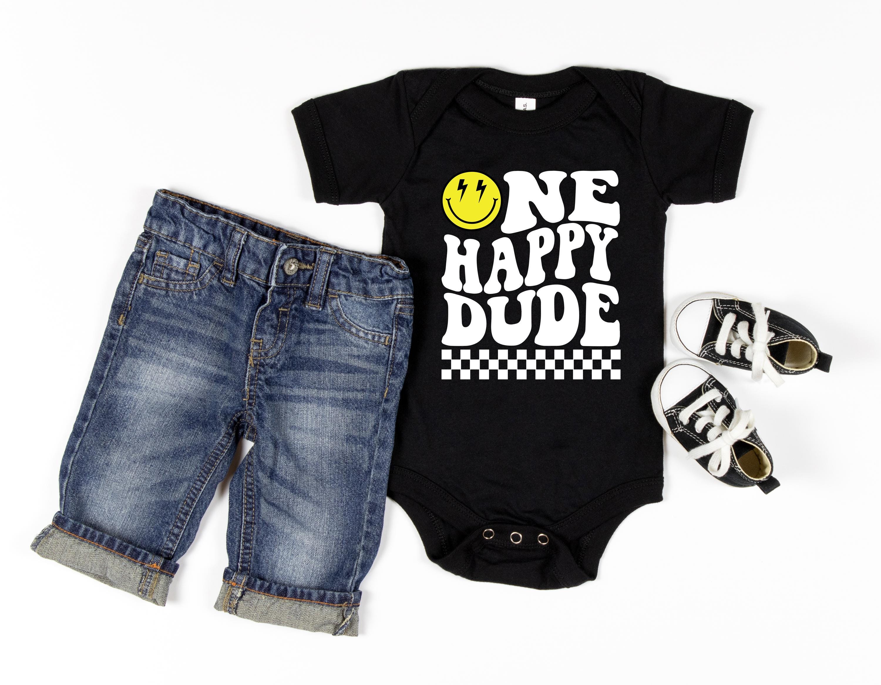 One Happy Dude PNG SVG, First Birthday SVG, Retro Wavy Text, Happy Face ...