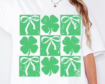Coquette St Patrick's Day SVG PNG Retro Checkered St Patty's Day Shirt svg Lucky Shamrock svg Lucky Charm Cut File For Cricut Sublimation