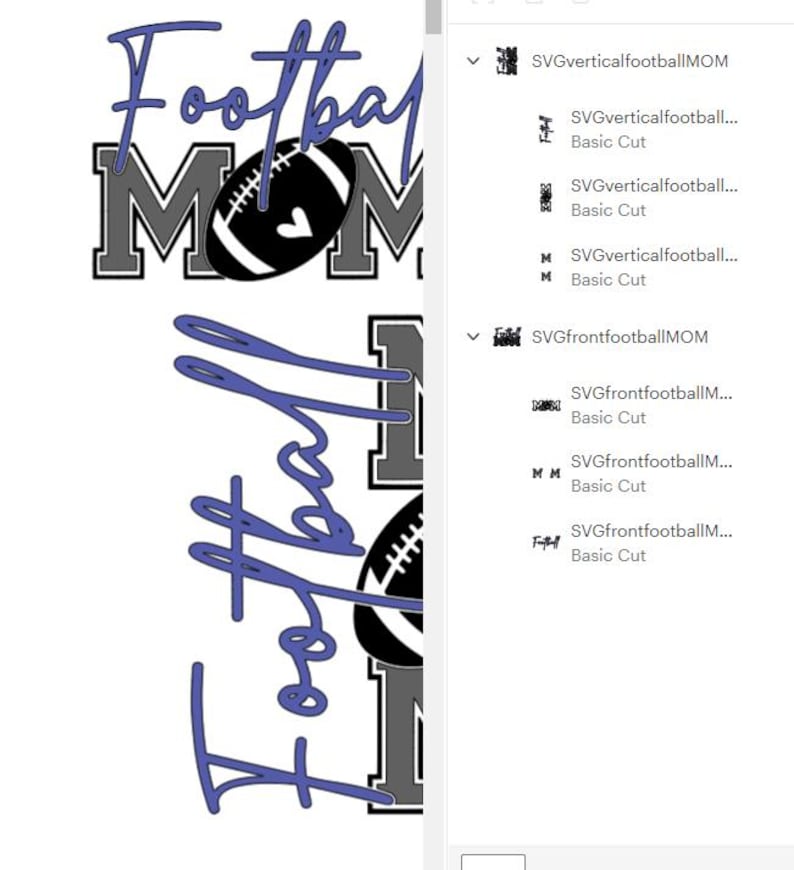 May include: A graphic design featuring the words "Football MOM" in a layered design. The word "MOM" is in gray block letters, with a black and white football in the center. The word "Football" is in a cursive, purple font.
