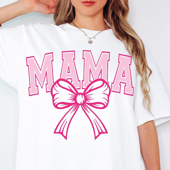 Coquette Bow Mama SVG PNG Bow Varsity Font Mama Svg Png, Trendy Mama Digital File, Pink Coquette Mama Shirt Design, Mama Shirt cut file