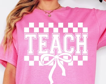 Coquette Teach SVG, Bow Teacher SVG, Bow Teach Svg, Varsity Teach Png, Teacher Gift Svg, Coquette Teach Shirt Design, Teacher Appreciation