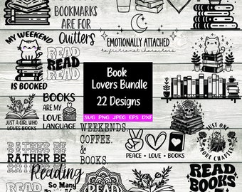 Libros SVG Lectura SVG PNG Libro PNG Paquete de libros Amante de los libros SVG Calcomanías Pegatinas Camiseta PNG SVG Cricut Silueta Cameo Archivo digital