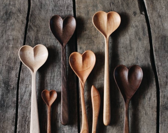 Wooden Heart Spoons Love Spoon Hand Carved Heart Spoon Etsy