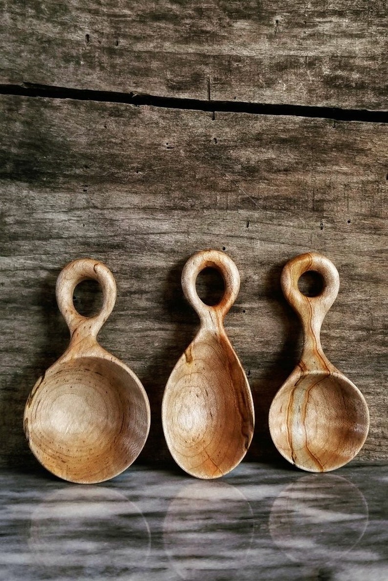 Countryside Scoop Set Hand Carved Wooden Coffee Scoops Etsy