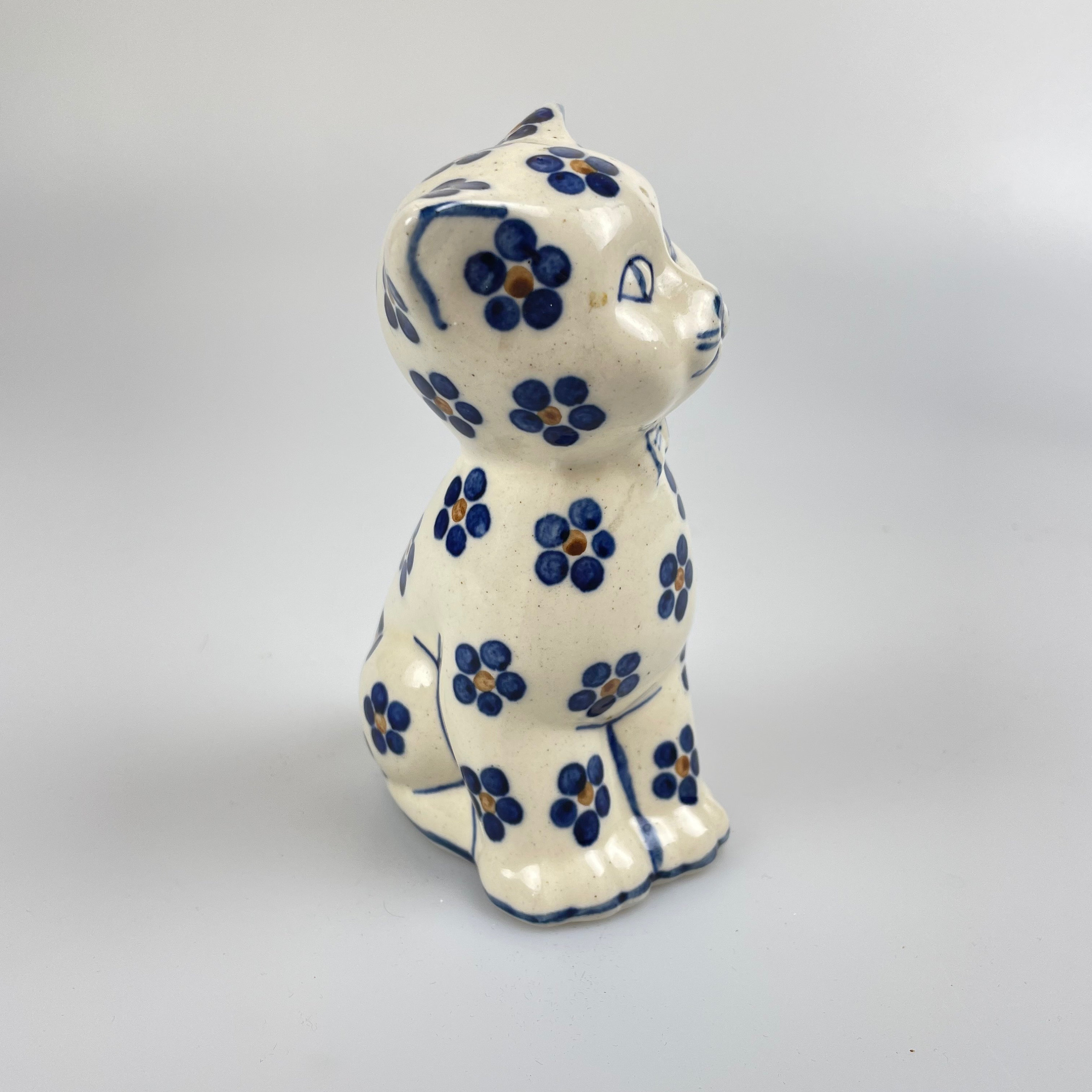 Vintage Chinese Cat Figurine 60s Blue Flowers Etsy