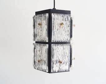 Mid Century glass and metal pendant lamp from the 70s