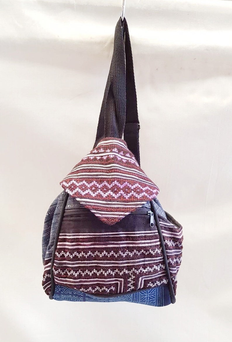 Hmong Backpack Bags Hill Tribe Shoulder Bags Hobo Purple Color Embroidered Fabric Unique Handmade Hippie Bohemian Gipsy Stylish Handbags