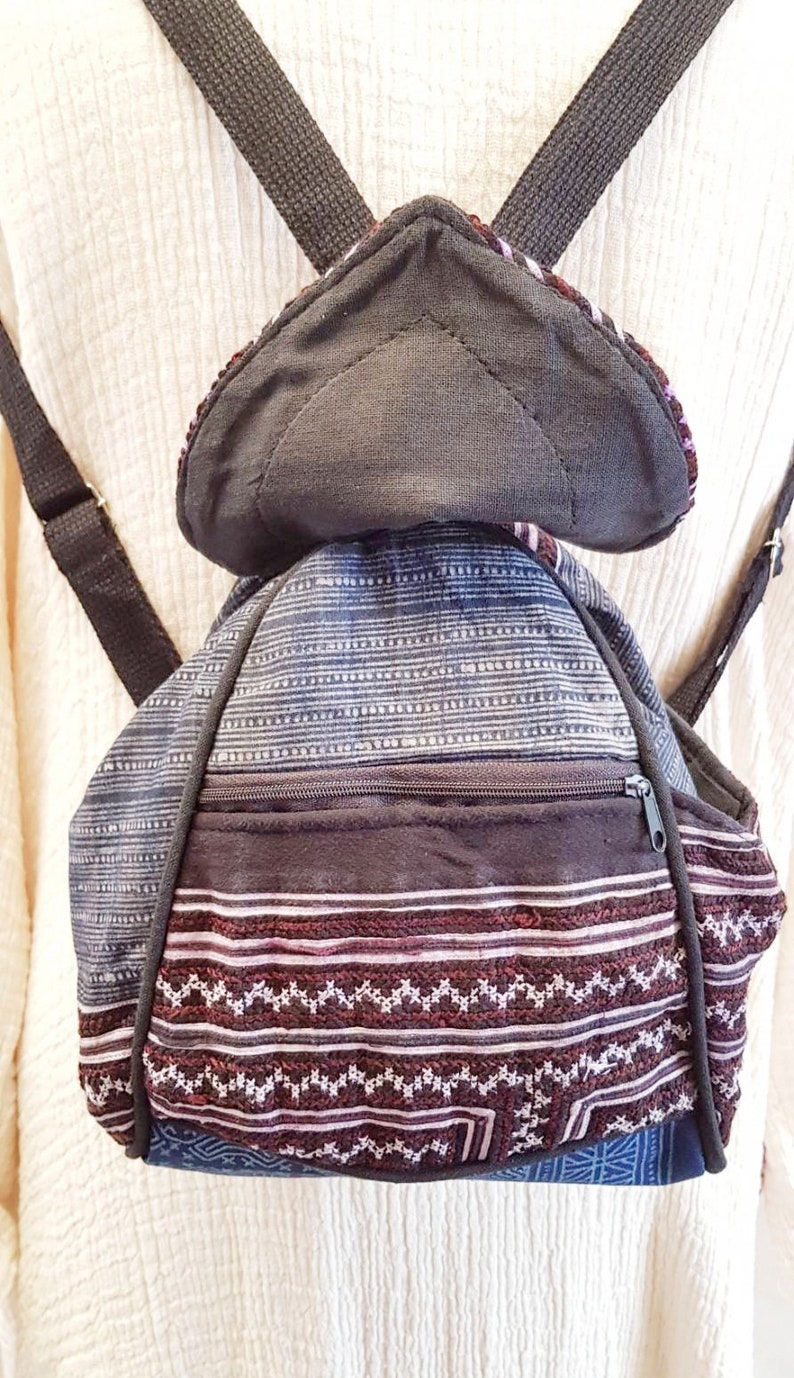 Hmong Backpack Bags Hill Tribe Shoulder Bags Hobo Purple Color Embroidered Fabric Unique Handmade Hippie Bohemian Gipsy Stylish Handbags