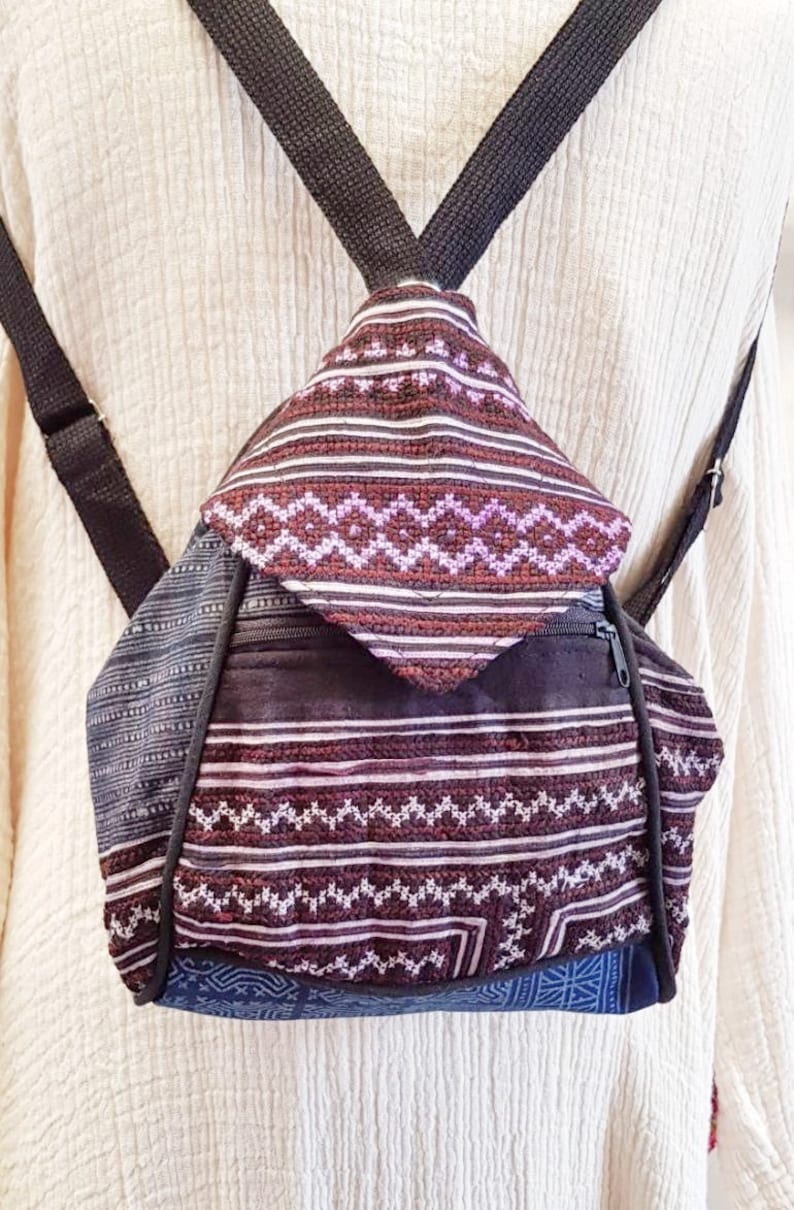 Hmong Backpack Bags Hill Tribe Shoulder Bags Hobo Purple Color Embroidered Fabric Unique Handmade Hippie Bohemian Gipsy Stylish Handbags