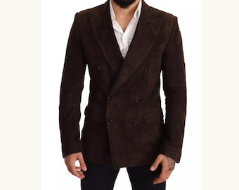 Men's Brown Suede Leather Blazer: Custom Fit, Classic 2-Button Coat