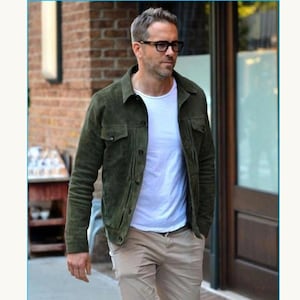 Ryan Reynolds Inspired Green Suede Leather Trucker Jacket - Custom Fit