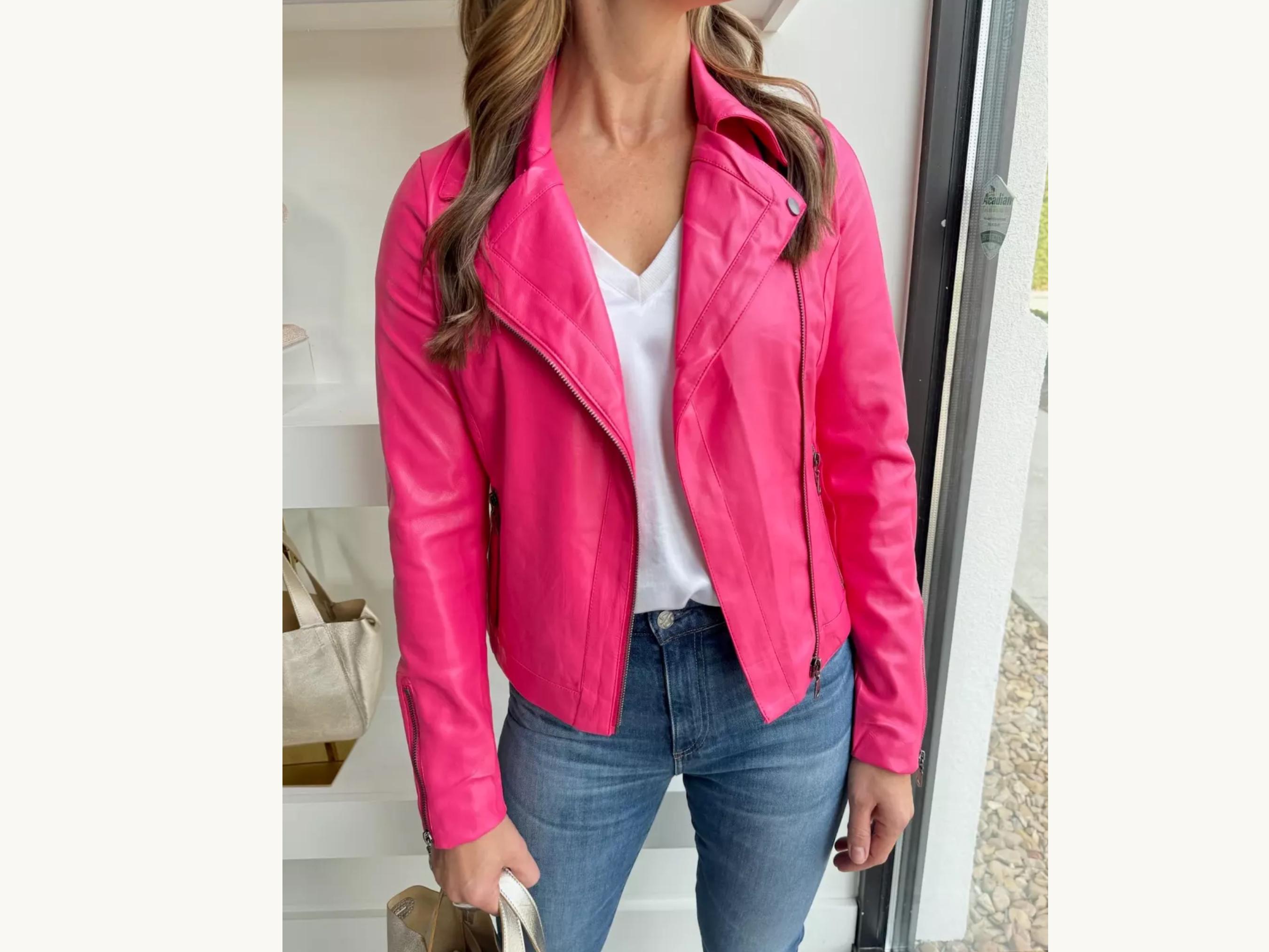 Pink Leather Jacket - Etsy