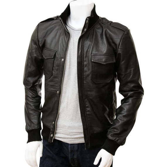 Leather Jacket Men in Black Lambskin Leather Made to Measure Bomber Jacket Size S M L XL 2XL 3XL 4XL Etsy
