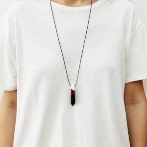 Black and White Epoxy Olive Wood Necklace, Handmade Greek-Inspired Pendant for Elegant Sophistication, Eye-Catching Handcrafted Pendant