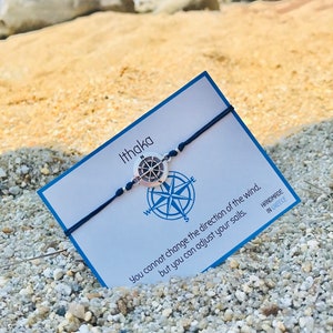 Greek  Bracelet - Ithaka, Silver Compass Bracelet, Odysseus Handmade Bracelet, Travel Charm Bracelet, Homer Inspired Bracelet