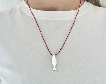 Greek Ocean Fish Pendant Necklace with Steel Maritime Sardine Charm, Nautical Heritage Gift Jewelry with Minimalist Style for Unique Looks