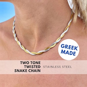 Mixed Metals Twisted Silver and Gold Stainless Steel Choker Necklace for Modern Everyday and Formal Wear, Two-Tone Statement Necklace