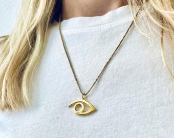 Greek Golden Evil Eye Necklace for Sibling Gift with Square Box Chain Eye of Luck Pendant for Thank You Jewelry Aesthetic Present