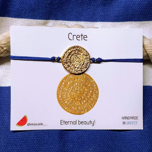 Greek Bracelet - Crete, Golden Phaistos Disk Bracelet, Ancient Greece Bracelet, Golden Round Bracelet, Greek History Jewelry,Cretan Heritage