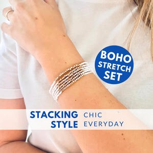 Stapelarmbandset Vitt guld Pärlor Boho Stretch Delikat Lager på lager Delikat bruk Semestersmycken Speciella tillfällen Chic Vardagslook