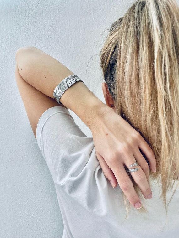 Boho Jewelry Set of Cuff and Cuff Ring, Nature Inspired Matching