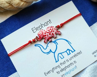 Red Elephant Bracelet - African Boho Jewelry, Hand-Painted Watercolor Charm, Good Luck Gift,Business Casual Elephant Bracelet,Rainy Day Gift