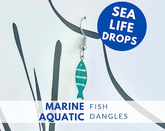 Blue Fish Earrings Dangle Marine Aquatic Charm Sea Life Ocean Theme Beach Vacation Mermaid Accessory Coastal Style Nautical Summer Looks