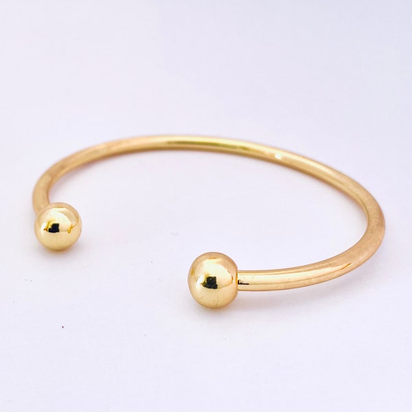 Business Casual Golden Cuff Bracelet with Sphere Endings - Greek Jewelry for Women,Elegant Stacking Bangle,Minimalistic Cycladic Summer Cuff