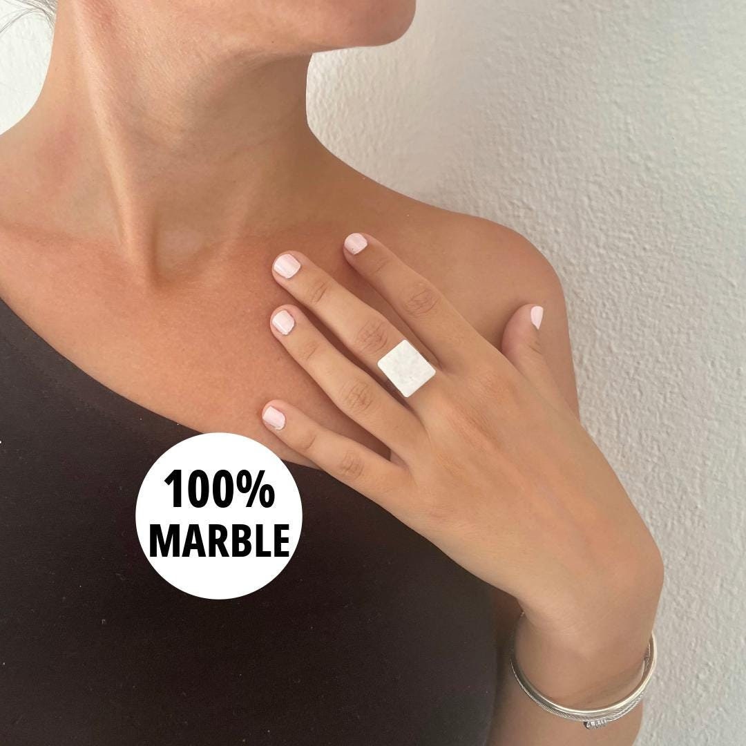 Beautiful Marble Rings Greek White Marble Elegant Ring With Square Natural Stone Unique Ring ...