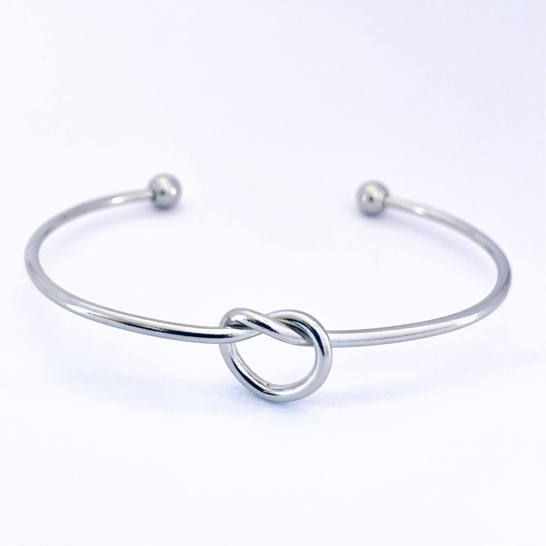 Stainless Steel Knot Cuff Bracelet Silver Ball End Open Bangle ...