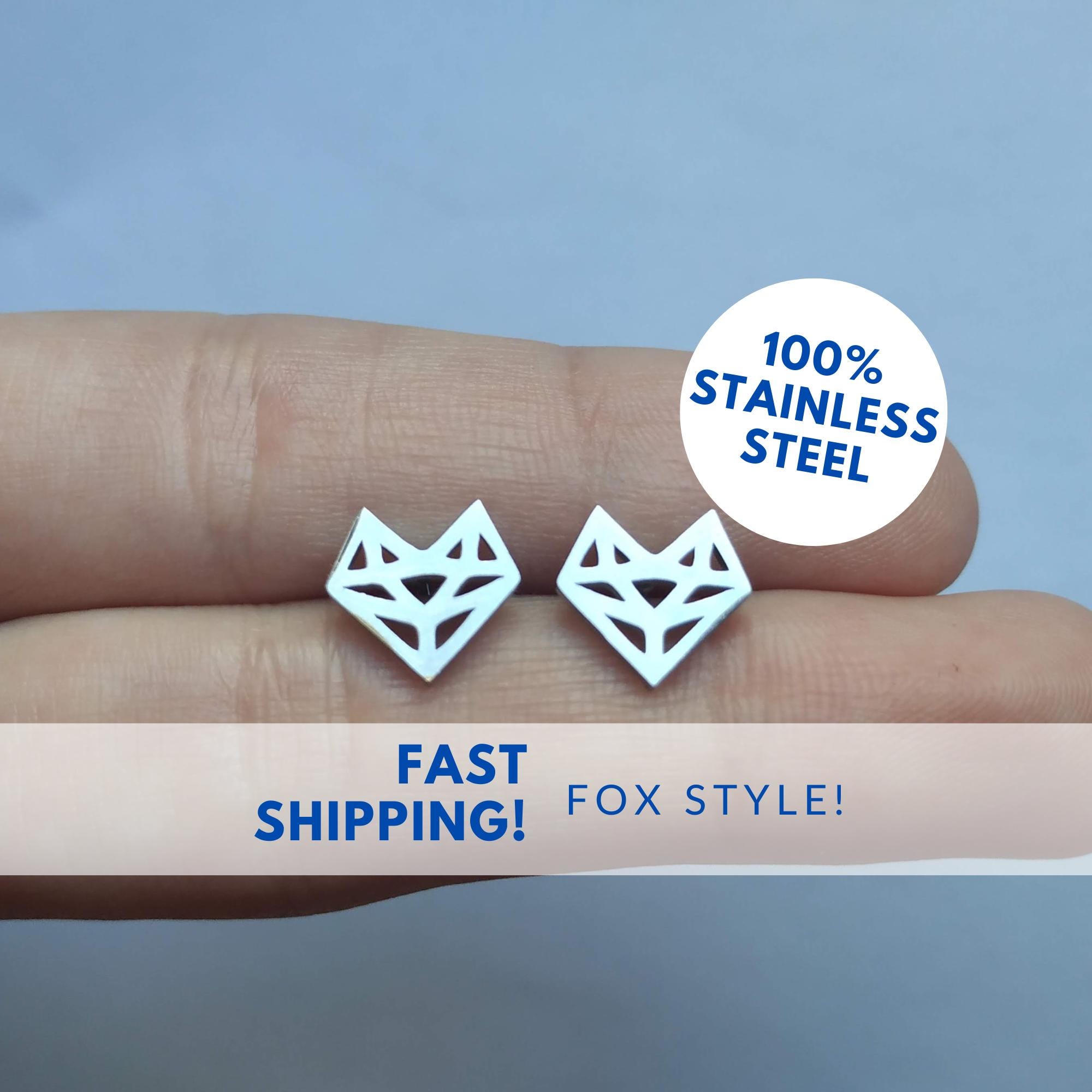Orecchini di Volpe per le Donne in Acciaio Inox Stile Geometrico Volpe Stud Orecchini Gioielli Animali (argento