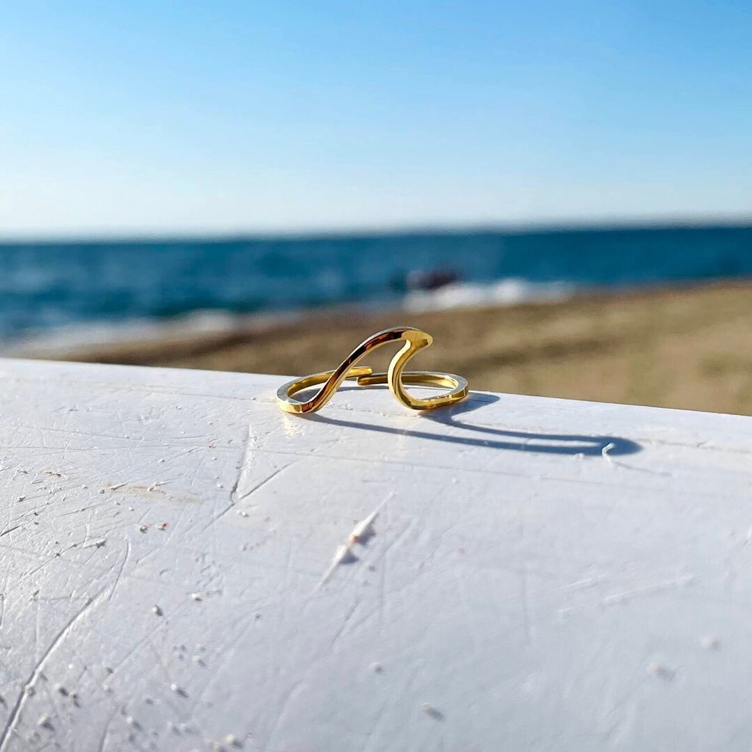 Stainless Steel Golden Adjustable Wave Ring, Stainless Steel Adjustable ...