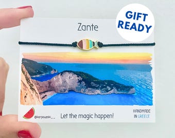 Bracciale con ciondolo a forma di pesce smaltato arcobaleno: gioielli in acciaio inossidabile dorato raffiguranti la vita marina