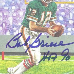 Bob Griese signierte Miami Delphins GOAL Line Art Karte w/HOF 90